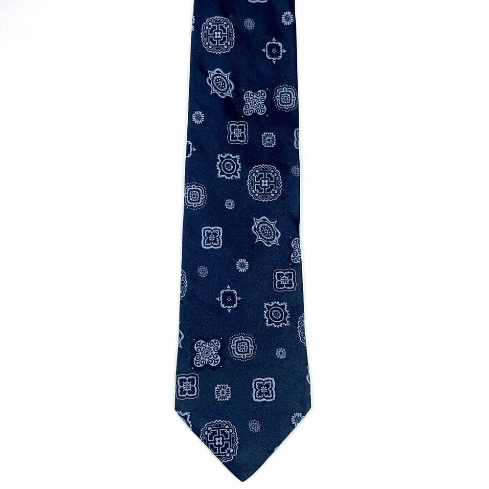DOLCE & GABBANA Black Gray Embroidered Design 100% Silk Necktie Made in Italy